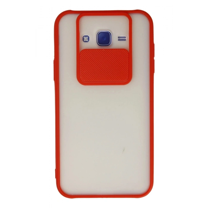 Durukar®  Samsung Galaxy J7 Kılıf Palm Buzlu Kamera Sürgülü Silikon - Kırmızı