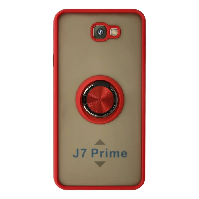 Durukar®  Samsung Galaxy J7 Prime Kılıf Montreal Yüzüklü Silikon Kapak - Kırmızı