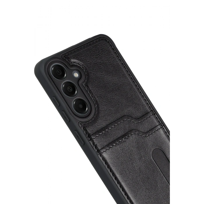 Durukar®  Samsung Galaxy M15 Sara Kartvizitli Deri Kılıf - Siyah