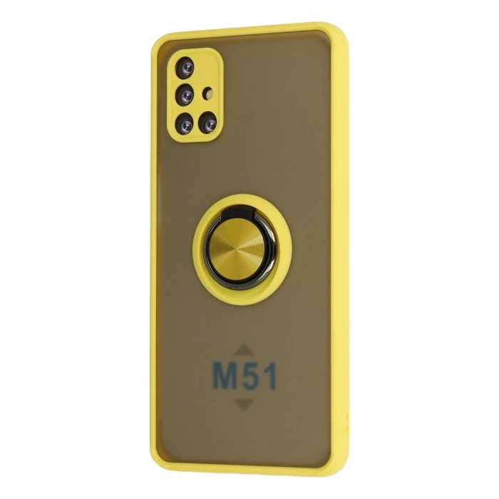Durukar®  Samsung Galaxy M51 Kılıf Montreal Yüzüklü Silikon Kapak - Sarı