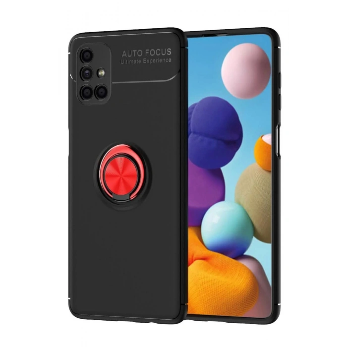 Durukar®  Samsung Galaxy M51 Kılıf Range Yüzüklü Silikon - Siyah-Kırmızı