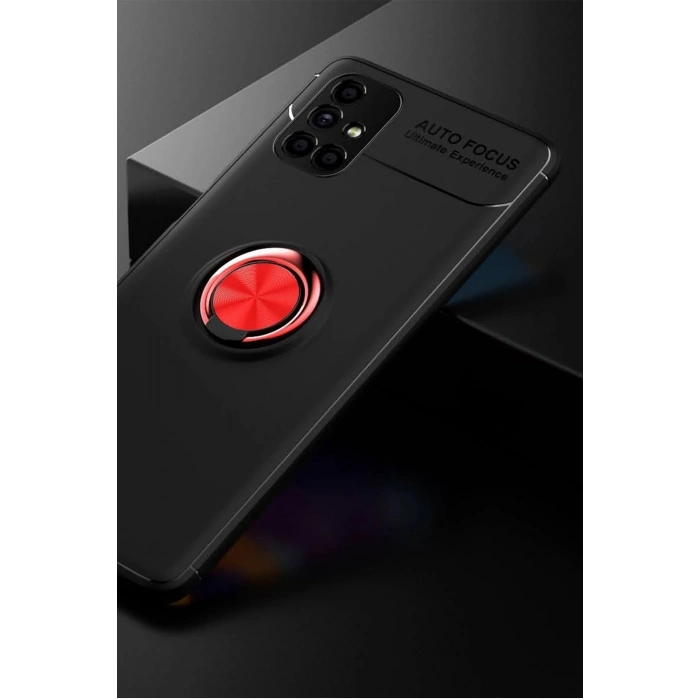 Durukar®  Samsung Galaxy M51 Kılıf Range Yüzüklü Silikon - Siyah-Kırmızı