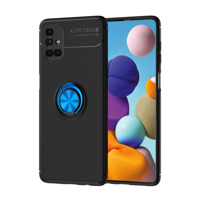Durukar®  Samsung Galaxy M51 Kılıf Range Yüzüklü Silikon - Siyah-Mavi