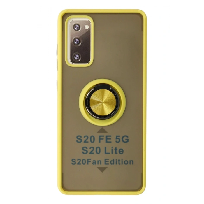 Durukar®  Samsung Galaxy S20 FE Kılıf Montreal Yüzüklü Silikon Kapak - Sarı