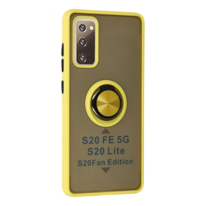 Durukar®  Samsung Galaxy S20 FE Kılıf Montreal Yüzüklü Silikon Kapak - Sarı