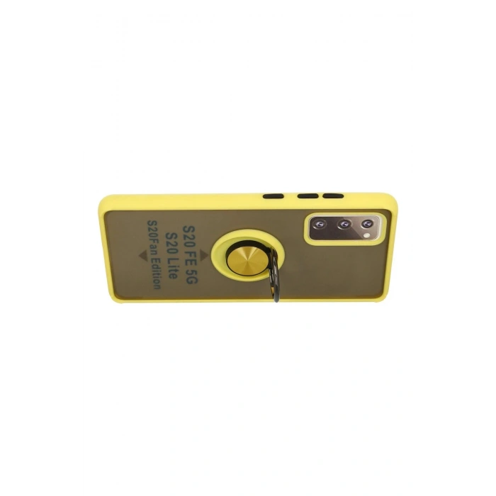 Durukar®  Samsung Galaxy S20 FE Kılıf Montreal Yüzüklü Silikon Kapak - Sarı