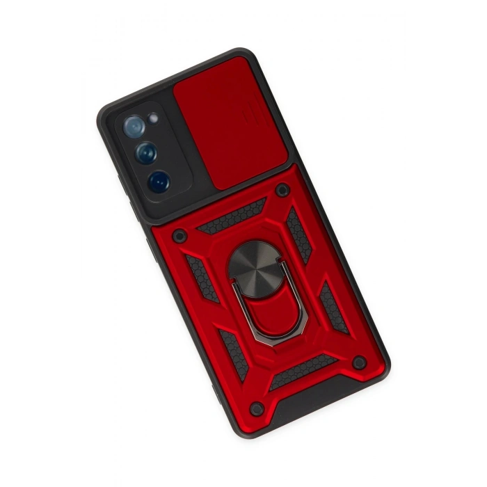 Durukar®  Samsung Galaxy S20 FE Kılıf Pars Lens Yüzüklü Silikon - Kırmızı