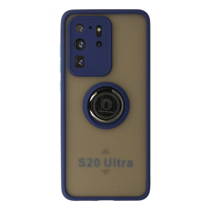 Durukar®  Samsung Galaxy S20 Ultra Kılıf Montreal Yüzüklü Silikon Kapak - Lacivert