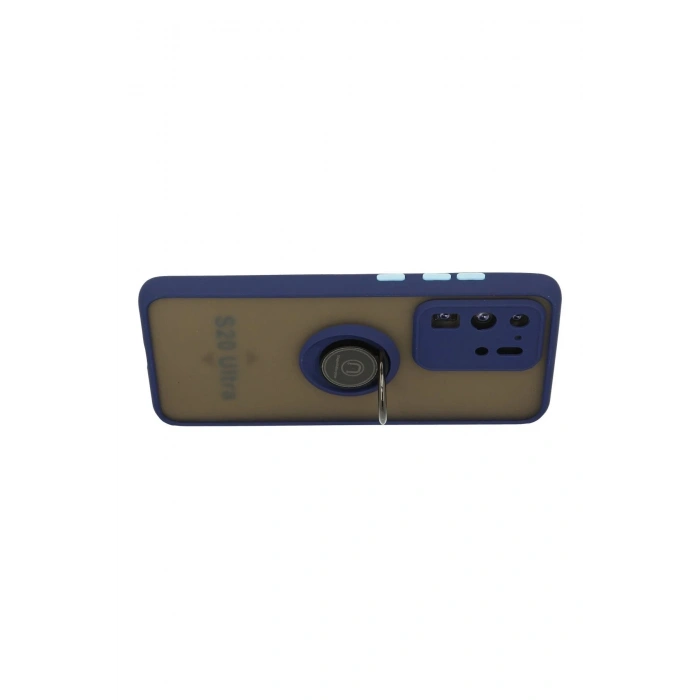 Durukar®  Samsung Galaxy S20 Ultra Kılıf Montreal Yüzüklü Silikon Kapak - Lacivert