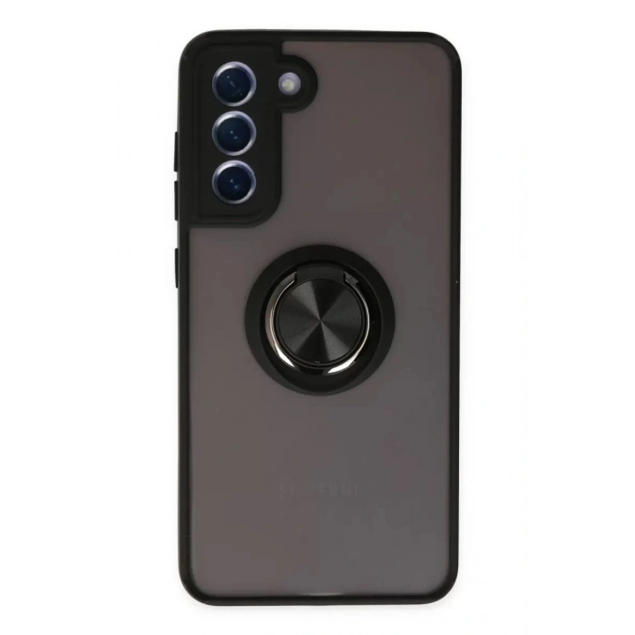 Durukar®  Samsung Galaxy S21 FE Kılıf Montreal Yüzüklü Silikon Kapak - Siyah