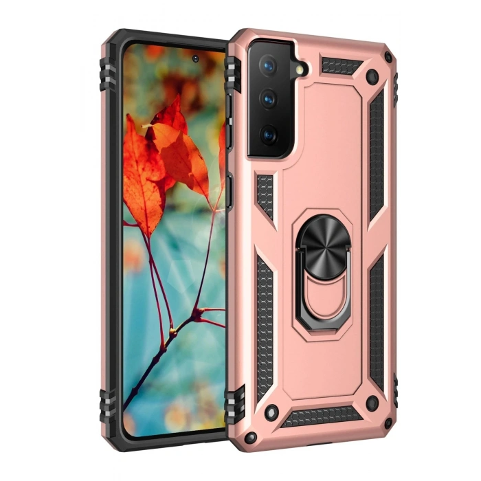 Durukar®  Samsung Galaxy S21 Kılıf Sofya Yüzüklü Silikon Kapak - Rose