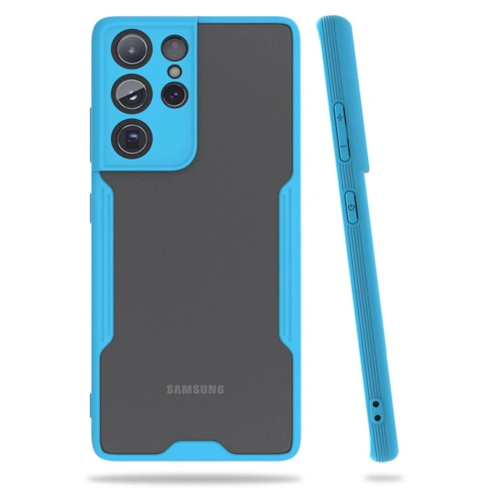 Durukar®  Samsung Galaxy S21 Ultra Kılıf Platin Silikon - Mavi