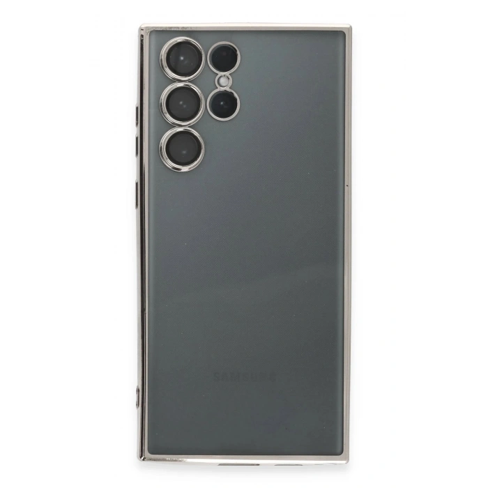 Durukar®  Samsung Galaxy S22 Ultra Kılıf  Lensli Silikon - Gümüş