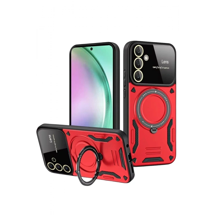 Durukar®  Samsung Galaxy S24 FE Kılıf Joy Lens Standlı Kapak - Kırmızı