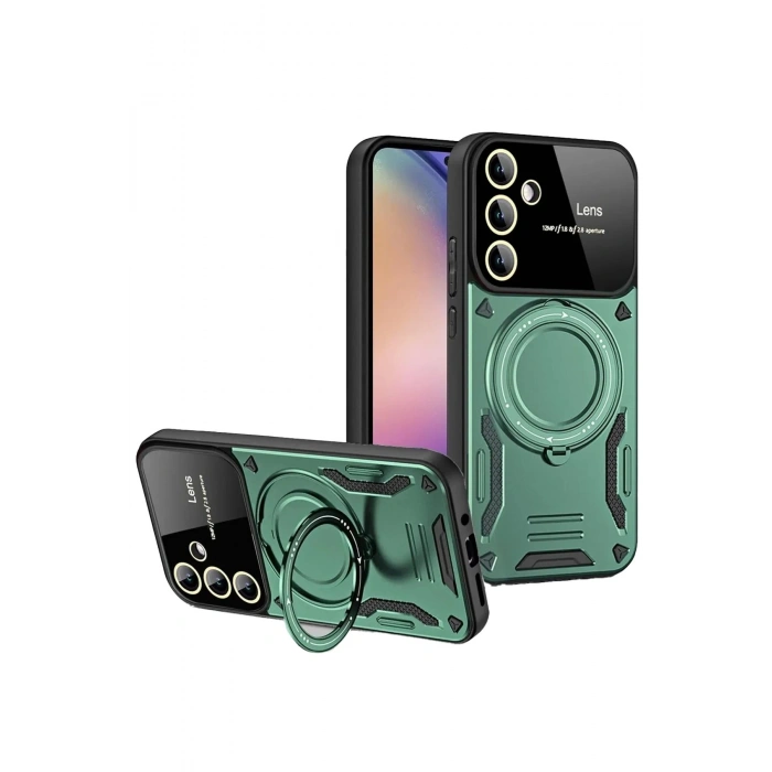 Durukar®  Samsung Galaxy S24 FE Kılıf Joy Lens Standlı Kapak - Koyu Yeşil