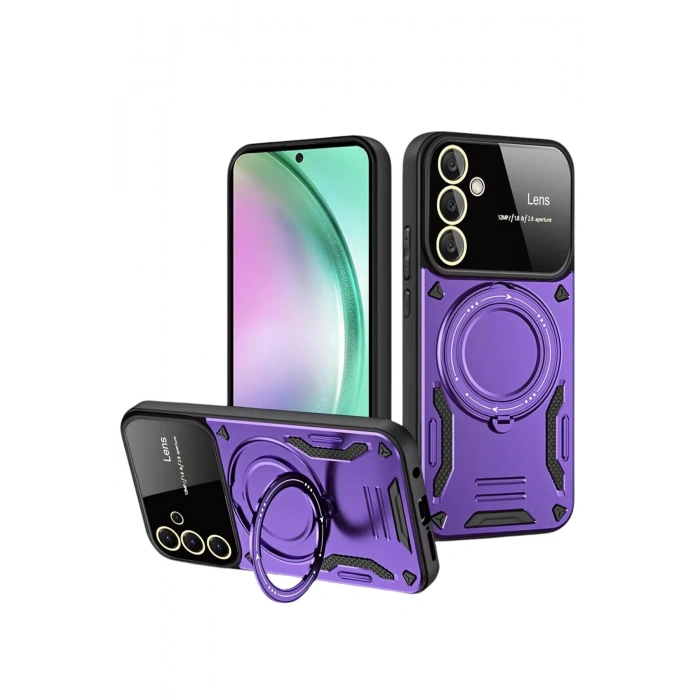 Durukar®  Samsung Galaxy S24 FE Kılıf Joy Lens Standlı Kapak - Mor