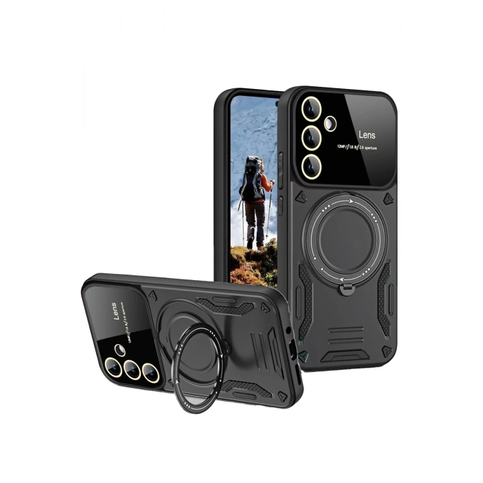 Durukar®  Samsung Galaxy S24 FE Kılıf Joy Lens Standlı Kapak - Siyah