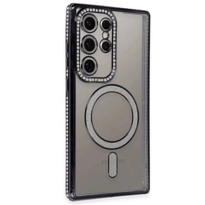 Durukar®  Samsung Galaxy S24 Ultra Kılıf Joke Simli Magneticsafe Kılıf - Siyah