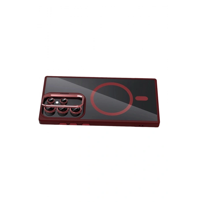 Durukar®  Samsung Galaxy S24 Ultra Remim Lensli Magsafe Standlı Kapak - Bordo