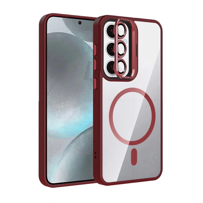 Durukar®  Samsung Galaxy S25 Remim Lensli Magsafe Standlı Kapak - Bordo