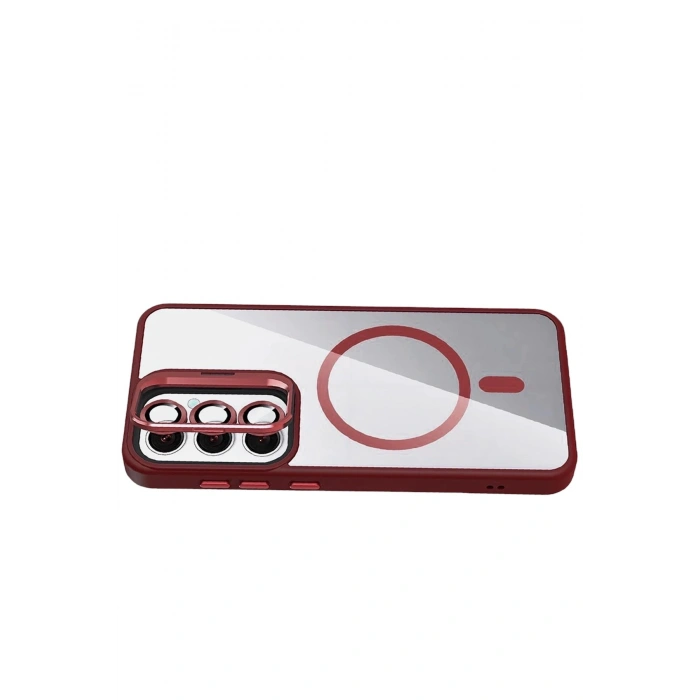 Durukar®  Samsung Galaxy S25 Remim Lensli Magsafe Standlı Kapak - Bordo