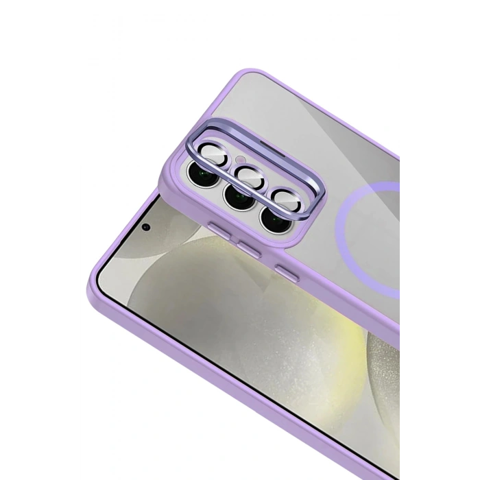 Durukar®  Samsung Galaxy S25 Remim Lensli Magsafe Standlı Kapak - Lila