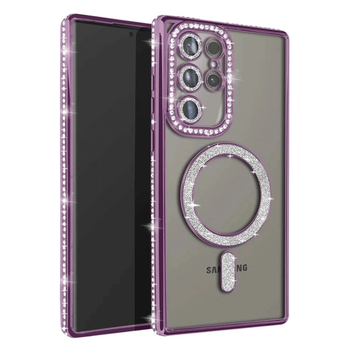 Durukar®  Samsung Galaxy S25 Ultra Kılıf Joke Simli Magneticsafe Kılıf - Derin Mor