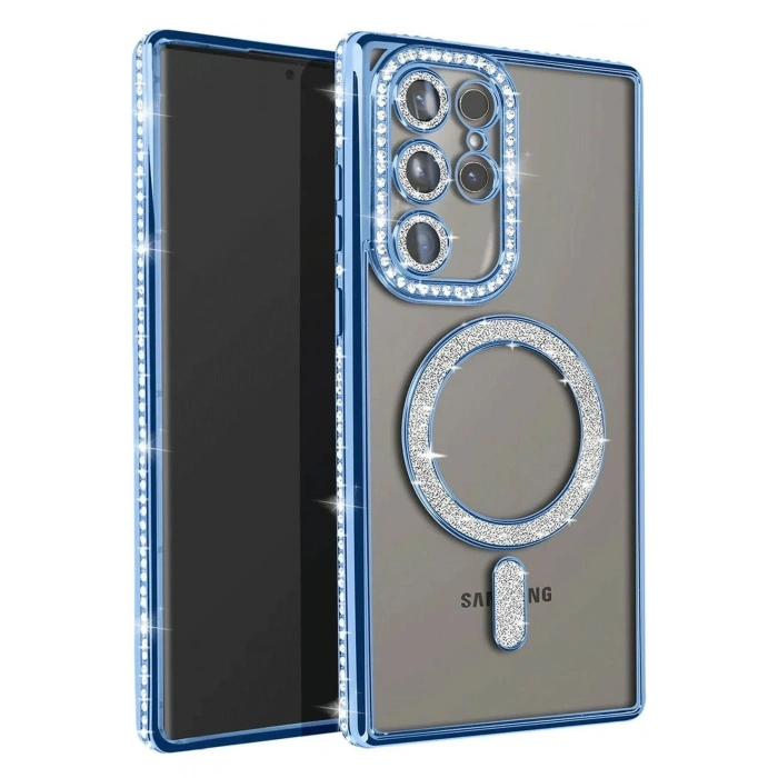 Durukar®  Samsung Galaxy S25 Ultra Kılıf Joke Simli Magneticsafe Kılıf - Mavi