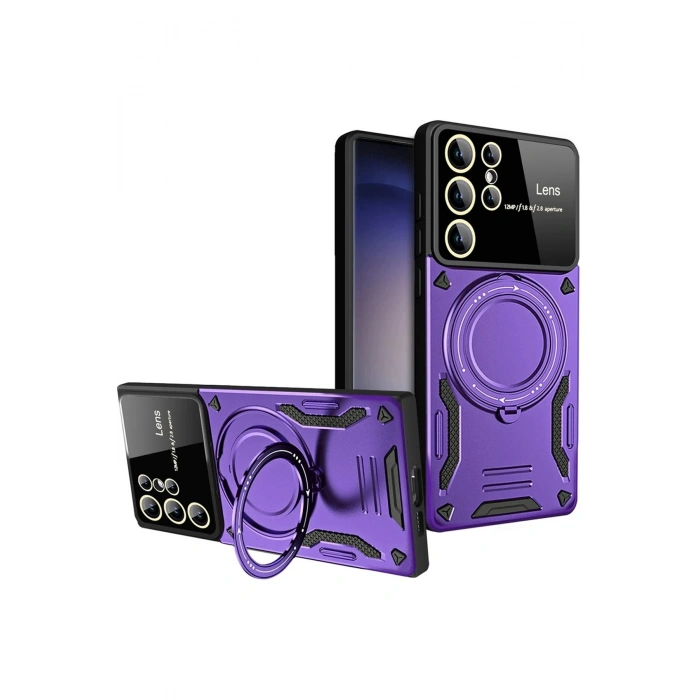 Durukar®  Samsung Galaxy S25 Ultra Kılıf Joy Lens Standlı Kapak - Mor