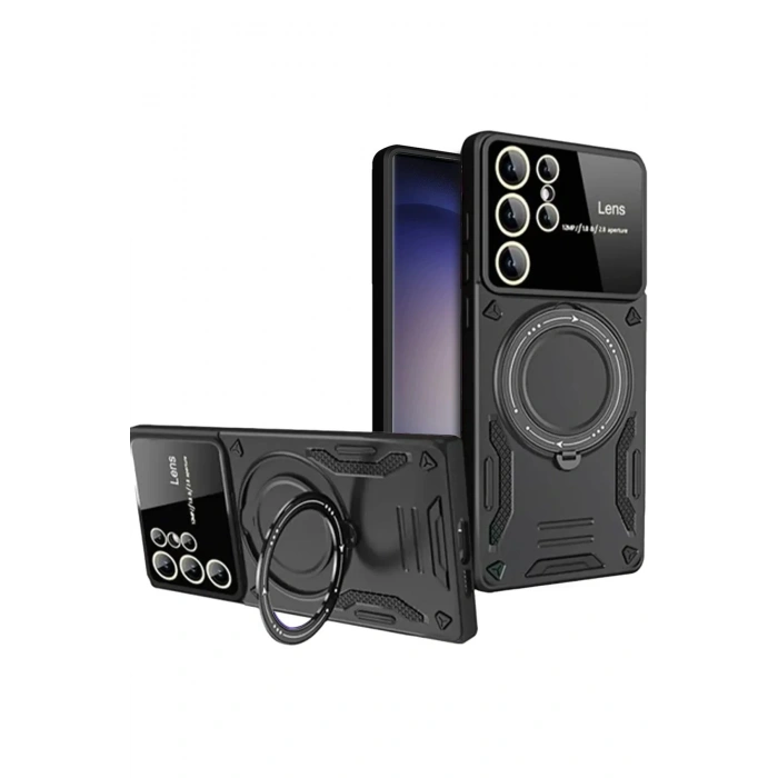 Durukar®  Samsung Galaxy S25 Ultra Kılıf Joy Lens Standlı Kapak - Siyah