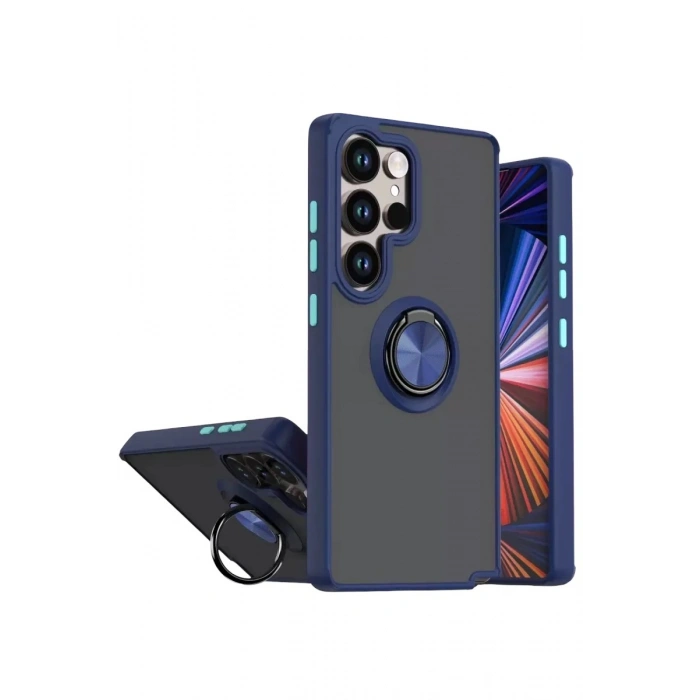Durukar®  Samsung Galaxy S26 Ultra Montreal Yüzüklü Silikon Kapak - Lacivert
