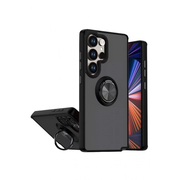 Durukar®  Samsung Galaxy S26 Ultra Montreal Yüzüklü Silikon Kapak - Siyah