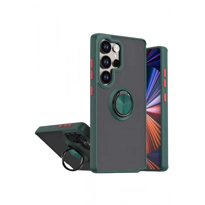Durukar®  Samsung Galaxy S26 Ultra Montreal Yüzüklü Silikon Kapak - Yeşil