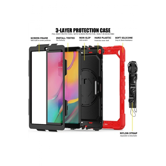 Durukar®  Samsung Galaxy T510 Tab A 10.1 Kılıf Pars Tablet Kapak - Kırmızı