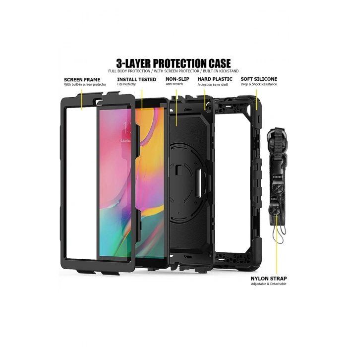 Durukar®  Samsung Galaxy T510 Tab A 10.1 Kılıf Pars Tablet Kapak - Siyah