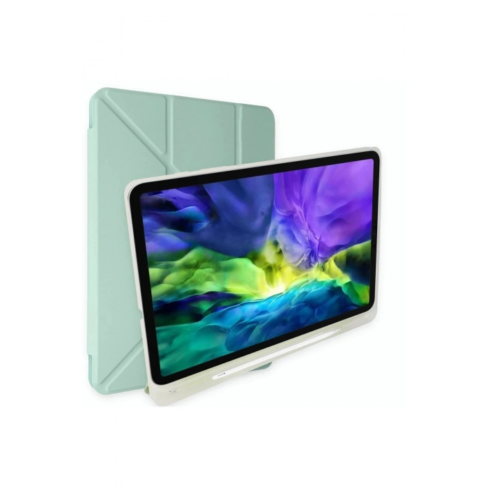 Durukar®  Samsung Galaxy T737 Tab S7 FE 12.4 Kılıf Kalemlikli Mars Tablet Kılıfı - Açık Yeşil