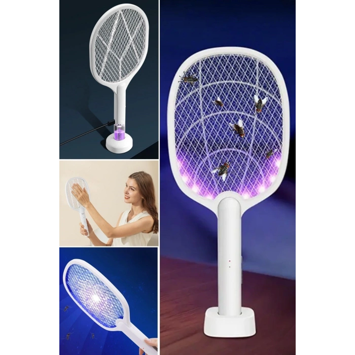 Durukar® Şarjlı Sinek Öldürücü Masaüstü Standlı,Mor Işık Sinek Kovucu Raket 5w