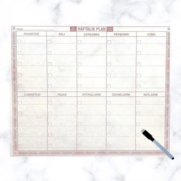 Durukar® Şeffaf Kendiliğinden Yapışkanlı Kalemli Haftalık Planlayıcı 40cm-50cm