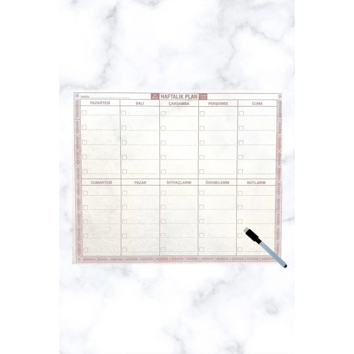 Durukar® Şeffaf Kendiliğinden Yapışkanlı Kalemli Haftalık Planlayıcı 40cm-50cm