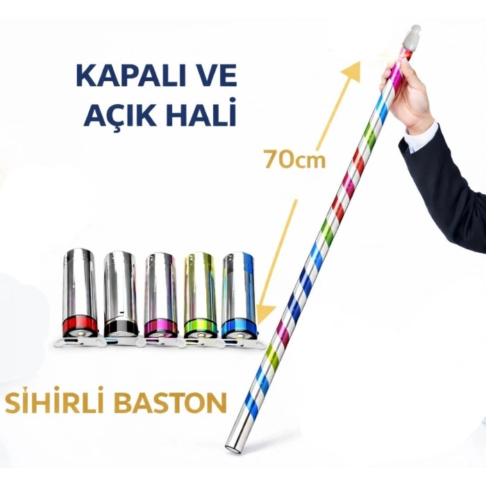 Durukar® Sihirli Açılır Baston – Mendilden Bastona İlizyon Oyunu (70 cm)