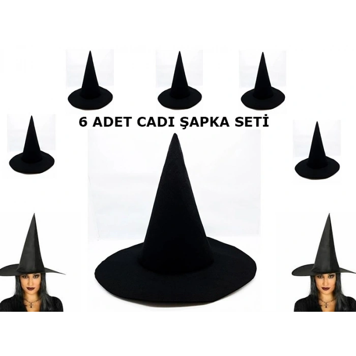 Durukar® Siyah Cadı Şapkası Keçe Yetişkin Boy 6 Adet