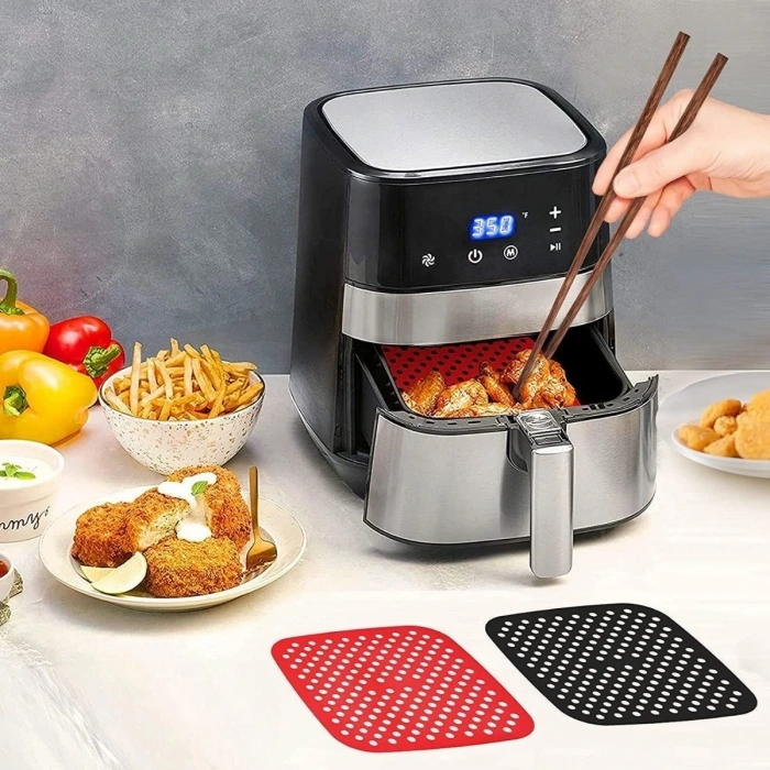 Durukar® Siyah Isıya Dayanıklı Yıkanılabilir Silikon Fırın Ve Airfryer Kare Model Pişirme Matı 21,5 Cm