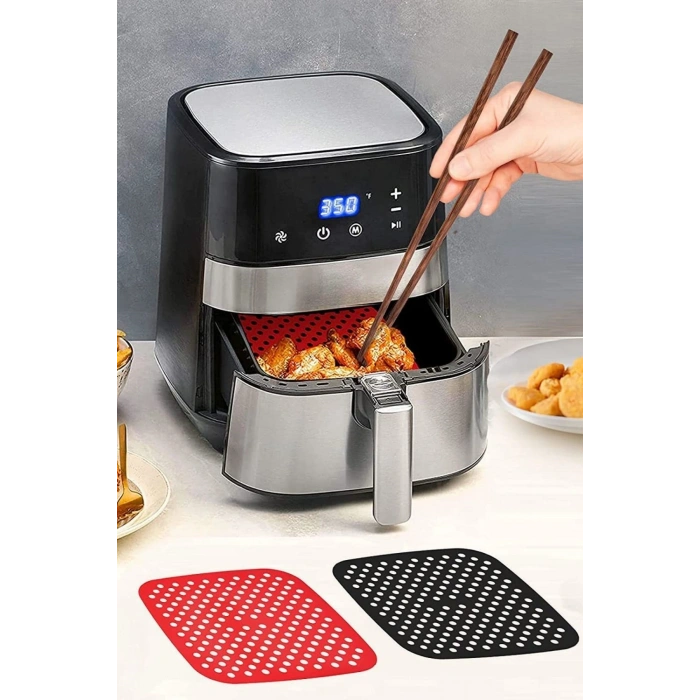 Durukar® Siyah Isıya Dayanıklı Yıkanılabilir Silikon Fırın Ve Airfryer Kare Model Pişirme Matı 21,5 Cm
