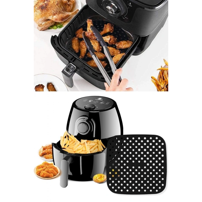 Durukar® Siyah Isıya Dayanıklı Yıkanılabilir Silikon Fırın Ve Airfryer Kare Model Pişirme Matı 21,5 Cm