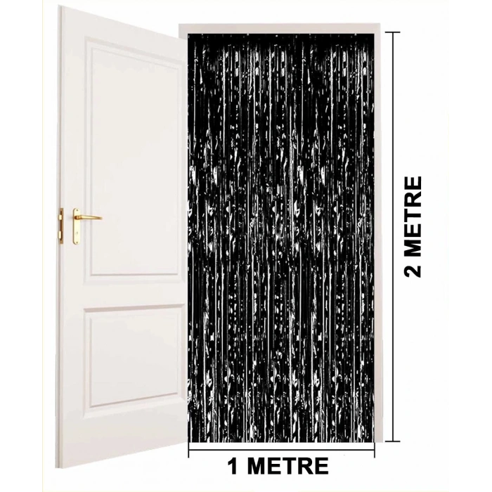 Durukar® Siyah Renk Ekstra Metalize Parlak Saçaklı Arka Fon Perde İthal A Kalite 1x2 Metre