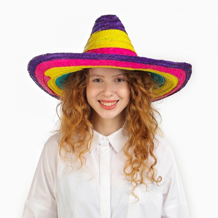 Durukar® Sombrero Meksika Şapkası Renkli Örme Hasır Çocuk Boy