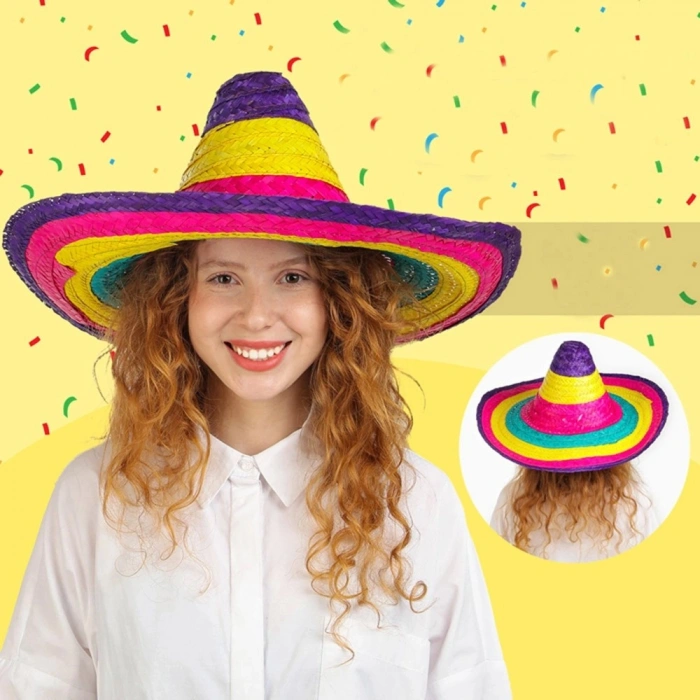 Durukar® Sombrero Meksika Şapkası Renkli Örme Hasır Çocuk Boy