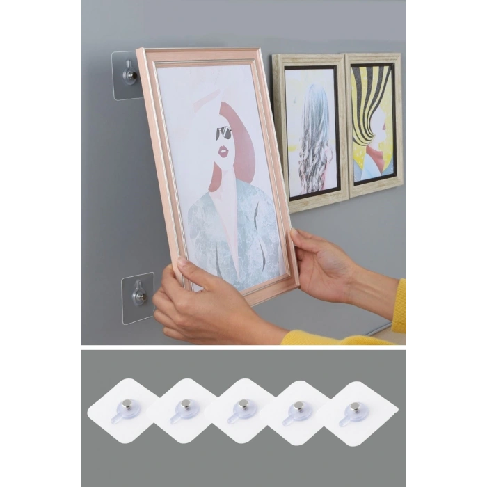 Durukar® Süper Güçlü Çerçeve Askısı Pin Delgisiz Vidalı Tırnak Kanca Yapışkanlı Raf Tutucu Askı 4 Adet