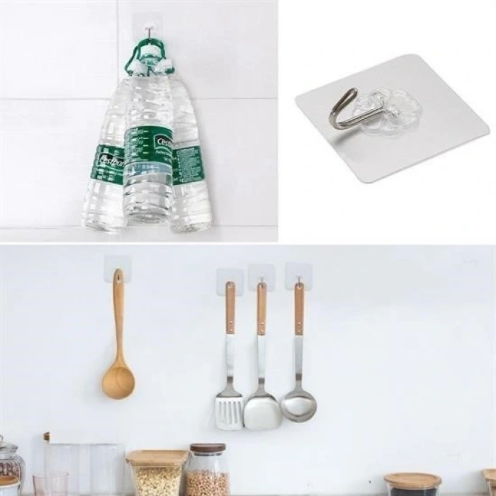 Durukar® Süper Güçlü Yapışkanlı Suya Dayanıklı Şeffaf Askı 5li Set Yeniden Kullanılabilir Kancalar