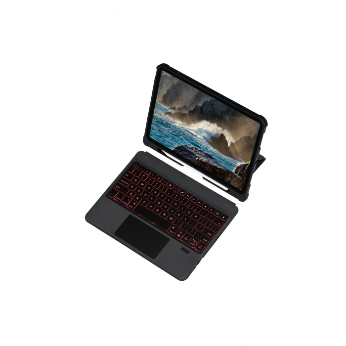 Durukar®  T5209D iPad Pro 12.9 (2021) Kılıf İnter Ledli Klavyeli Tablet Kılıfı - Siyah